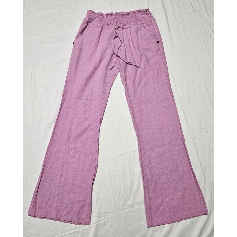 Love Tree Linen Blend Pants Womens Small Purple Smocked Wide Leg Beachy Casual